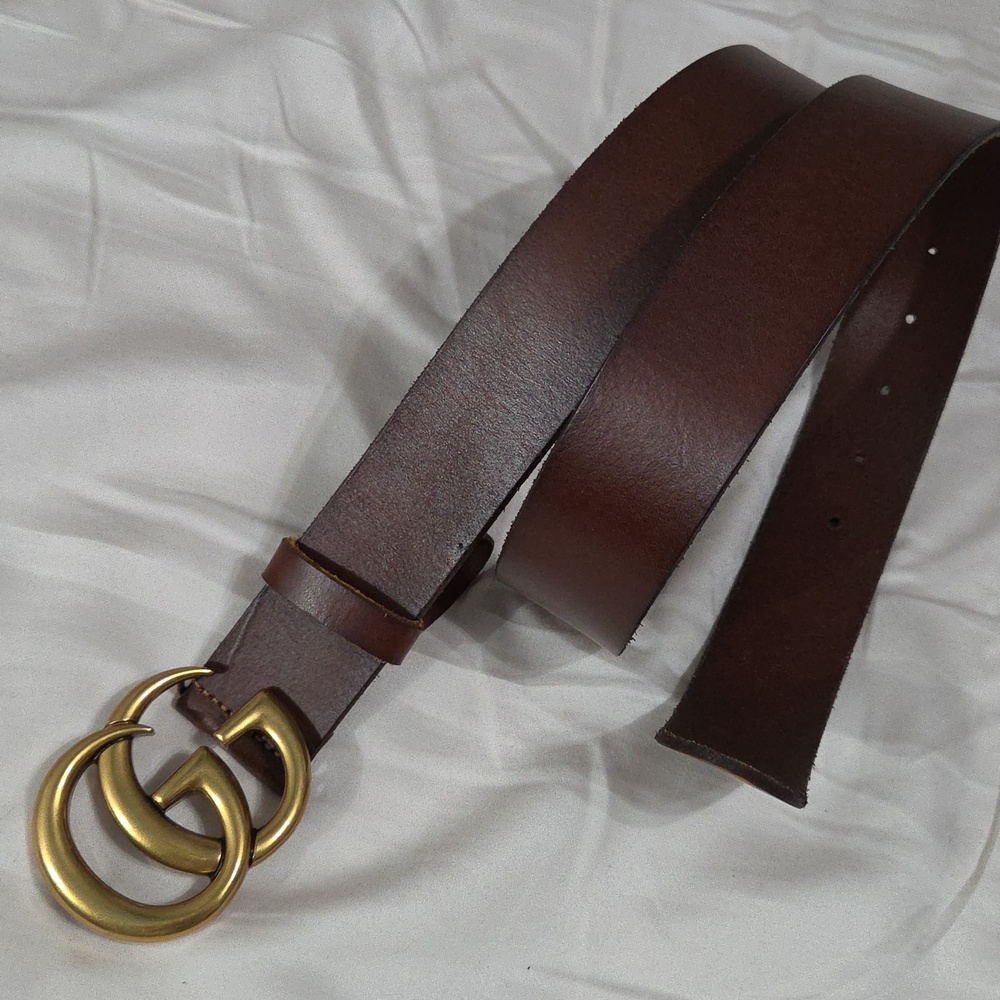 Gucci Brown Leather Belt with Gold Double G Buckle - Picture 7 of 16